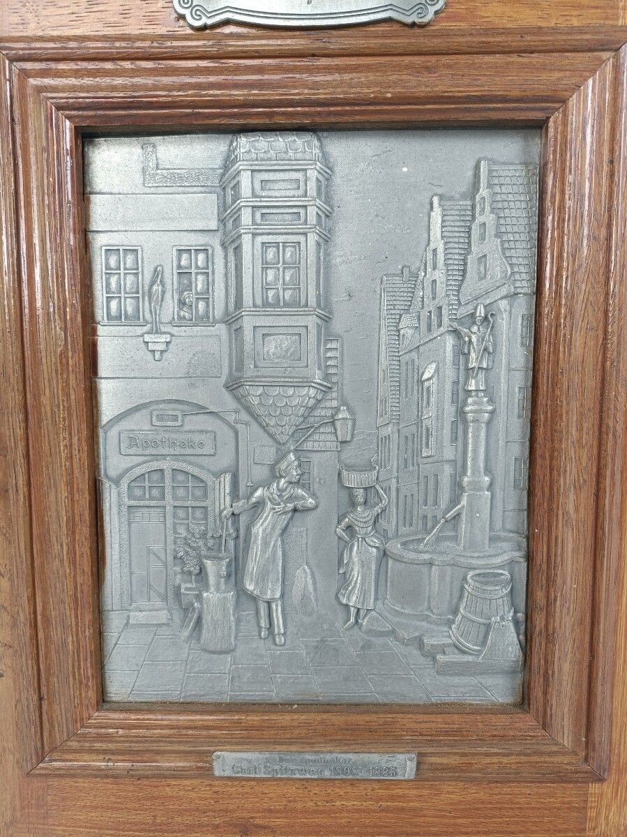 Vintage German Oak Kitchen Apothecary Wall Cabinet Brass Plaque Hausapotheke photo Furniture