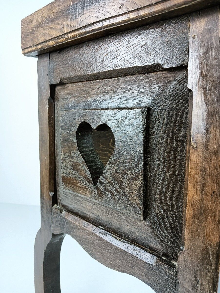 photo for sale Antique French Country Bedside Table Nightstand 19th Century Heart Detail Carved