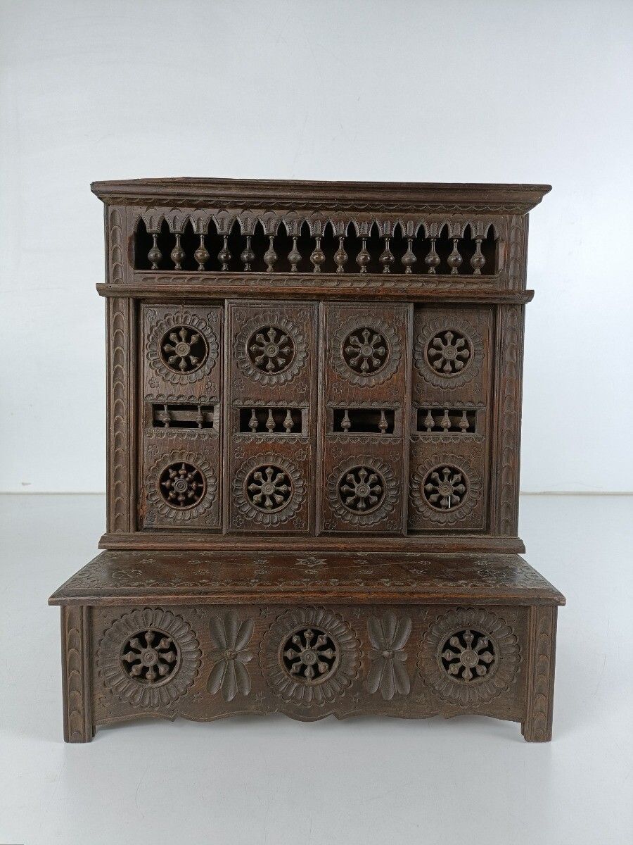 Miniature French Breton Salesman Sample Hanging Cabinet Wood Antique 1900s Gorge photo 607.0
