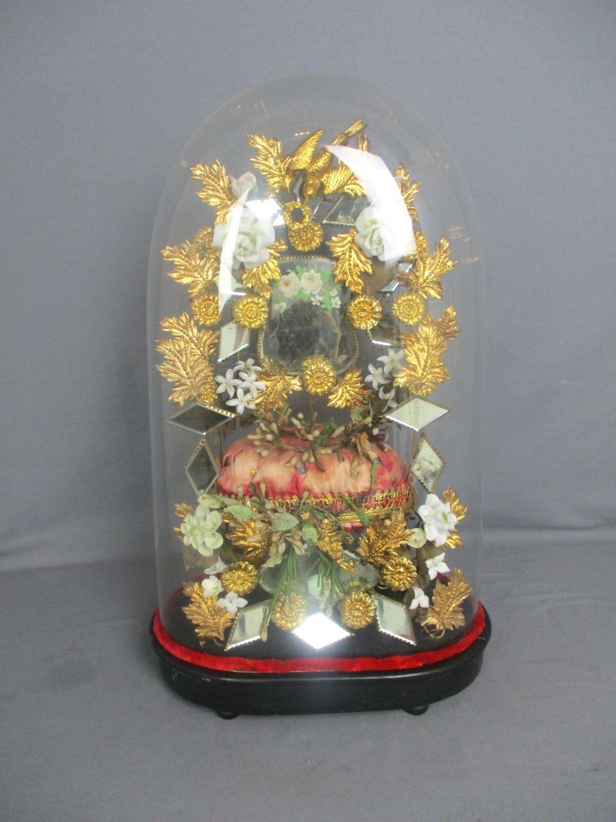 Antique 1800 Victorian French Bridal Wedding Dome Gold Gilt Leafs  Ormolu Birds photo furniture