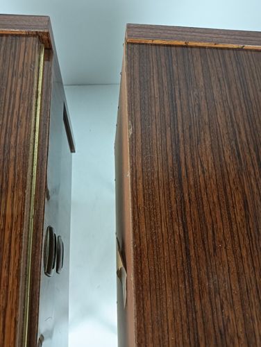 Pair Couple Vintage Nightstands End Tables Mid Century Modern Wood Retro  Brown photo vinterior