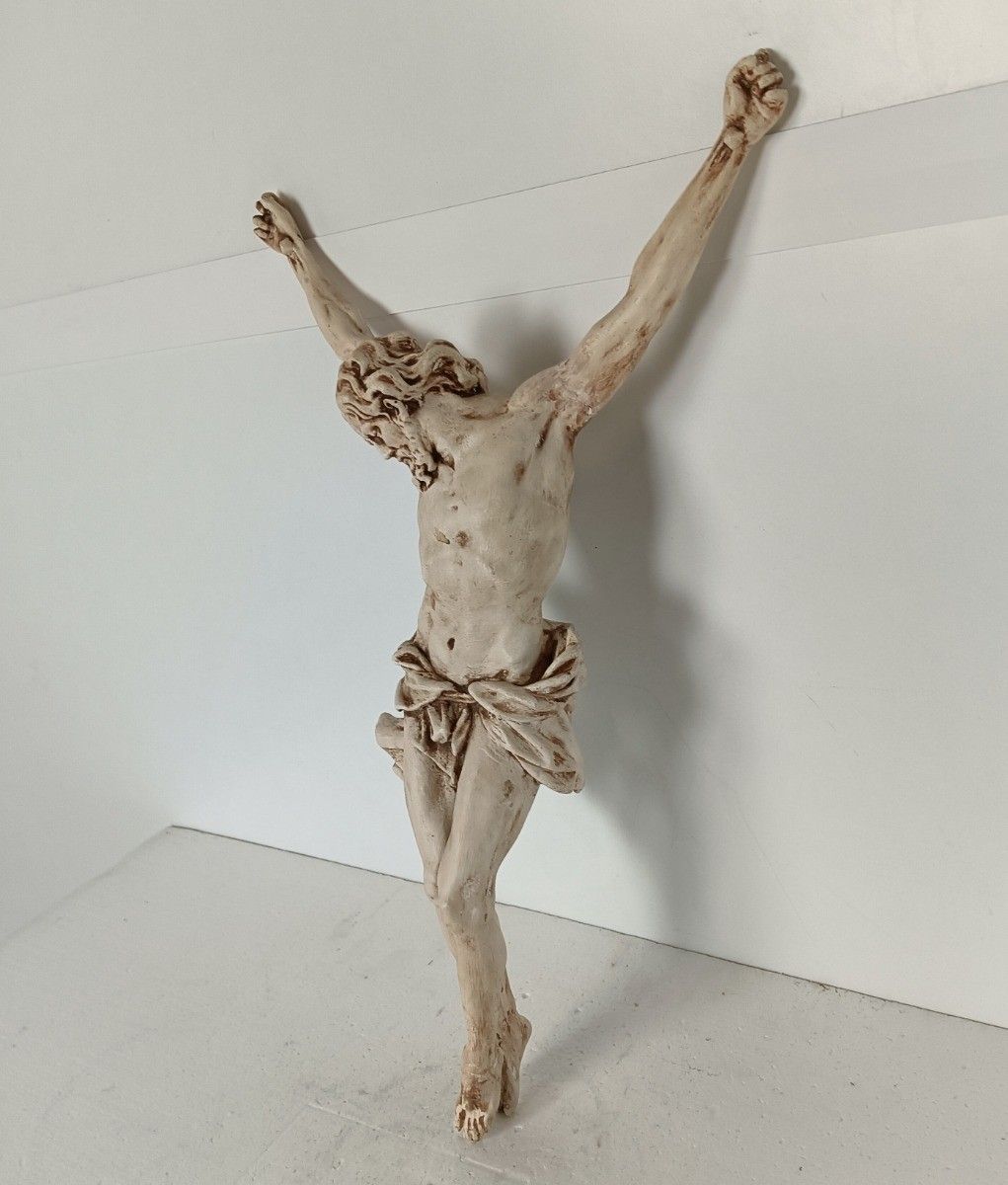 Antique Beautiful Sculpture Corpus Christi Crucifix Plaster Art Sculpture photo for sale