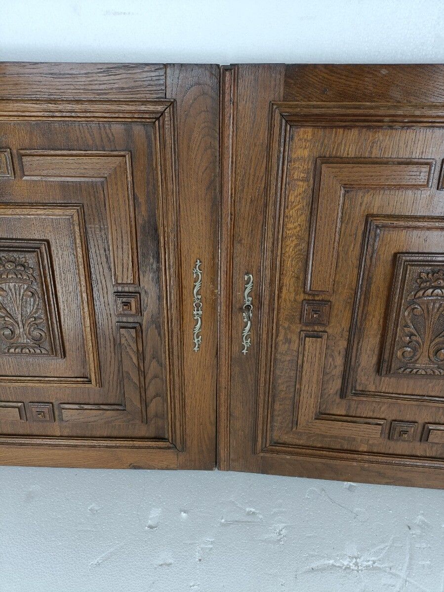 Pair Antique Hand Carved Oak Door Panels Reclaimed Architectural  Salvaged Wow photo for sale