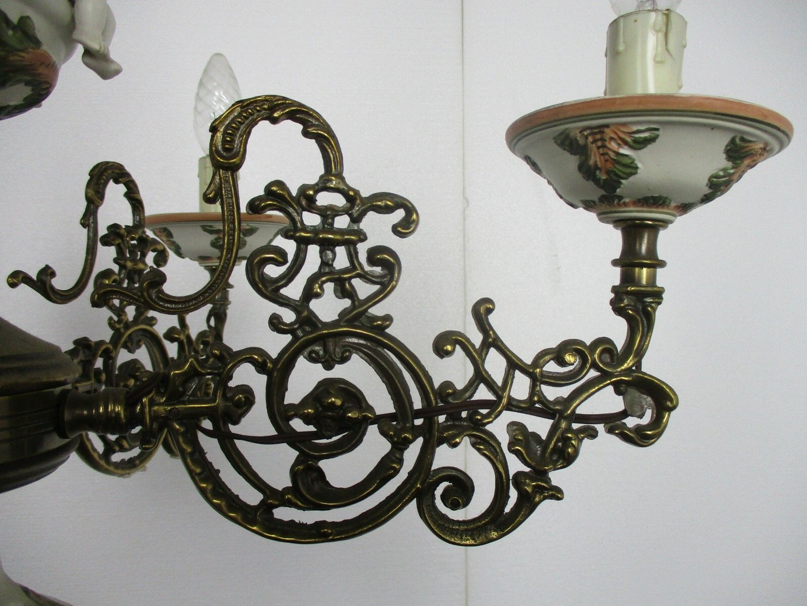 Lighting Vintage Capodimonte Style Chandelier 6 Arm Lights Porcelain Putti Cherubs Eros photo