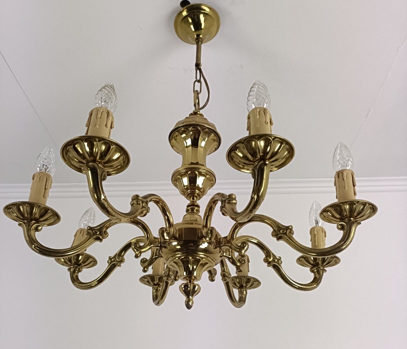 Vintage Brass Chandelier Fixture Ceiling Light 8 Arms Ornate 70s photo Lighting