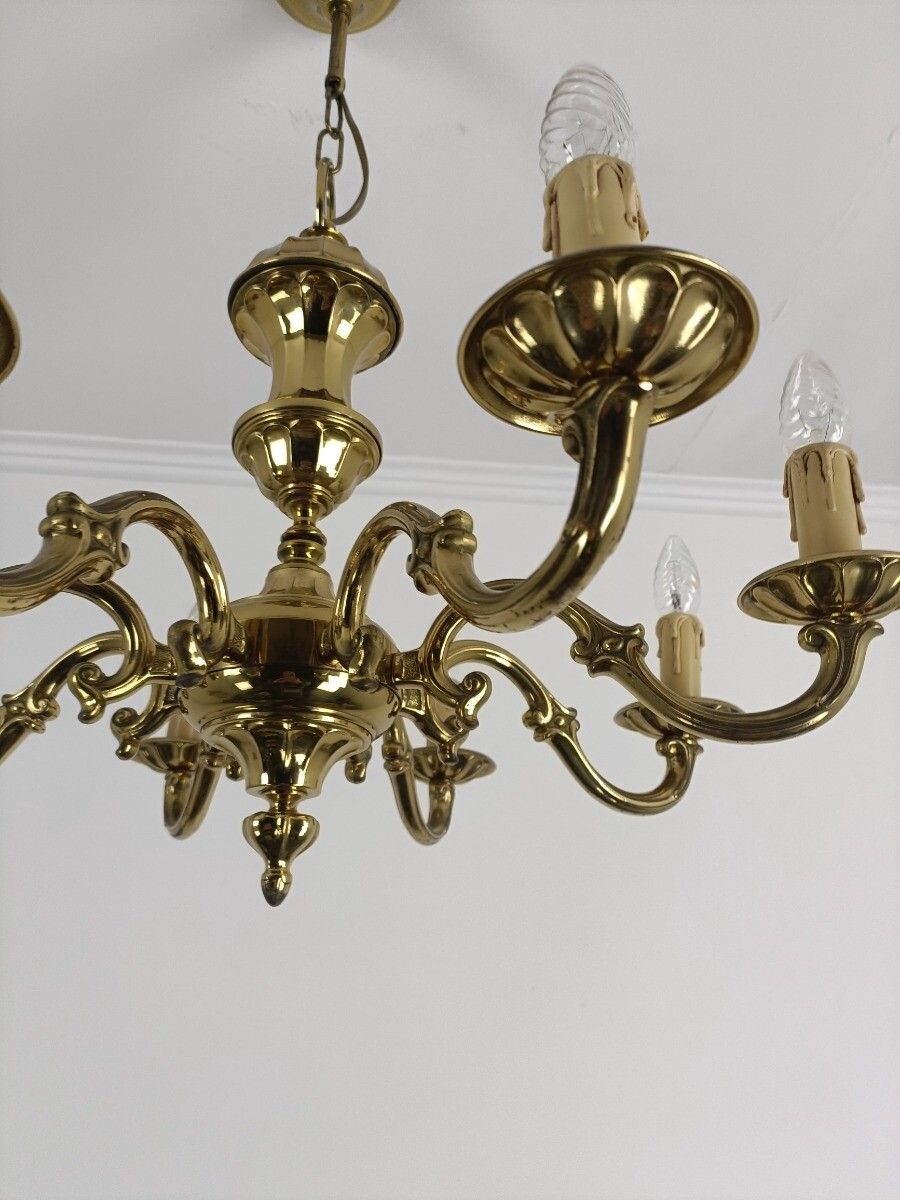 Vintage Brass Chandelier Fixture Ceiling Light 8 Arms Ornate 70s photo 324.0
