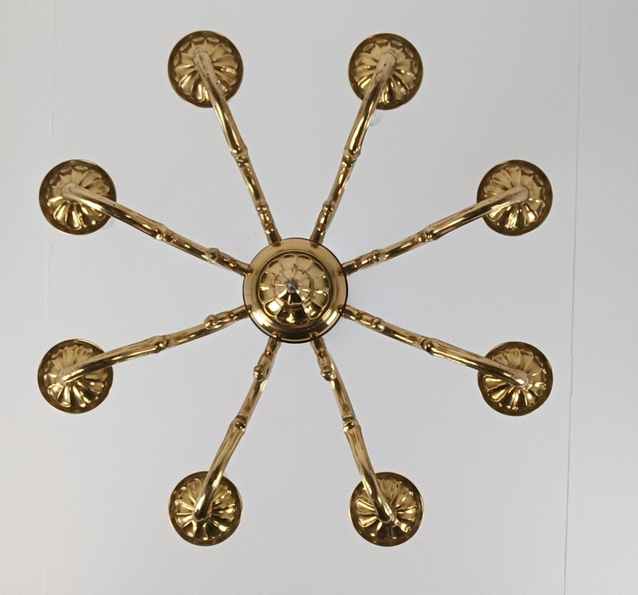 Vintage Brass Chandelier Fixture Ceiling Light 8 Arms Ornate 70s photo vinterior