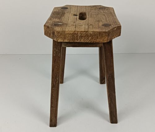 Funky Antique Milking Stool Plant Stand Pedestal Carved Wood, France Rustic Side photo 142.0