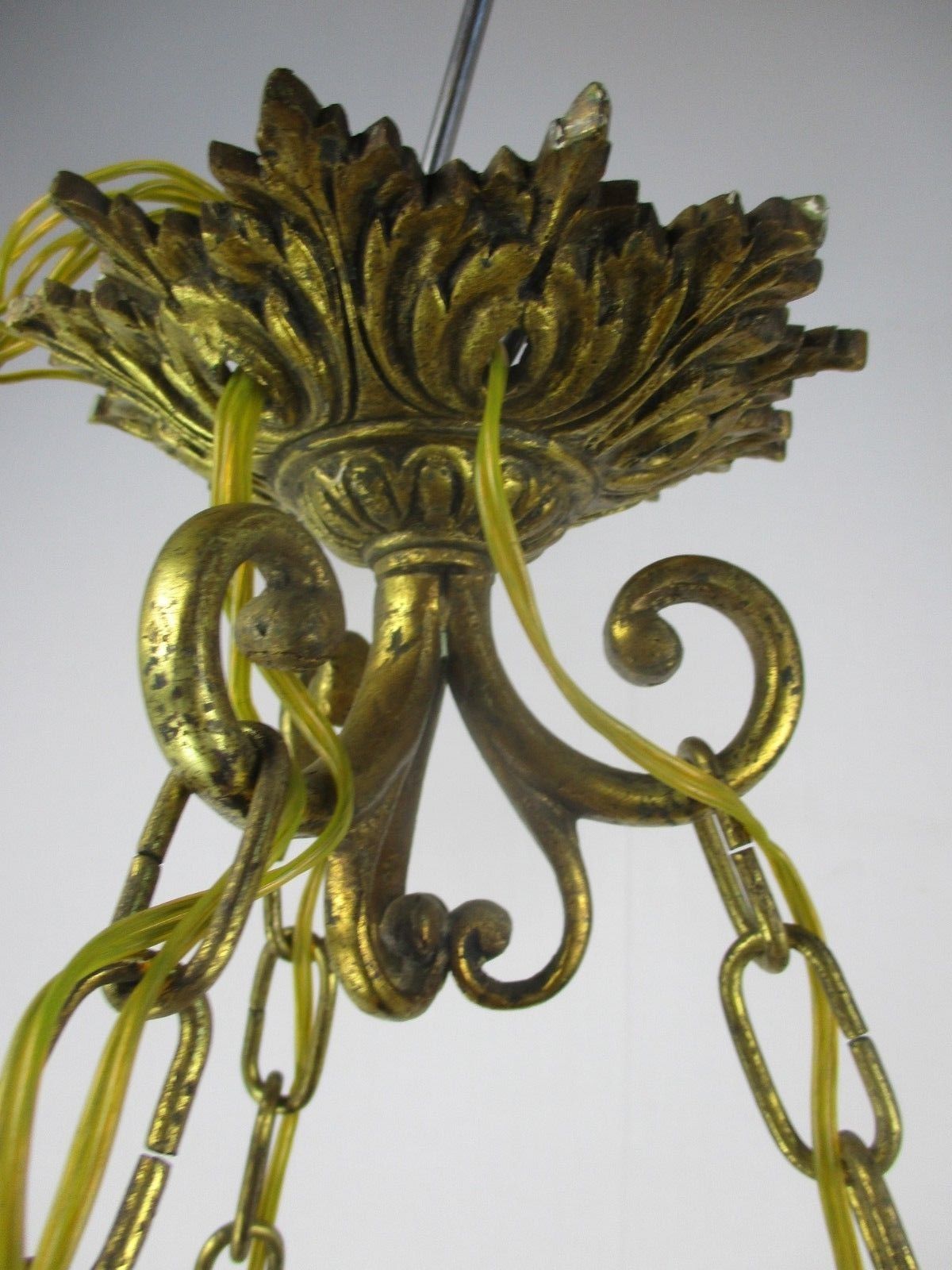Art Nouveau Pendant Chandelier Alabaster Amber Flower Shades 4 Lights Ormolu photo vintage