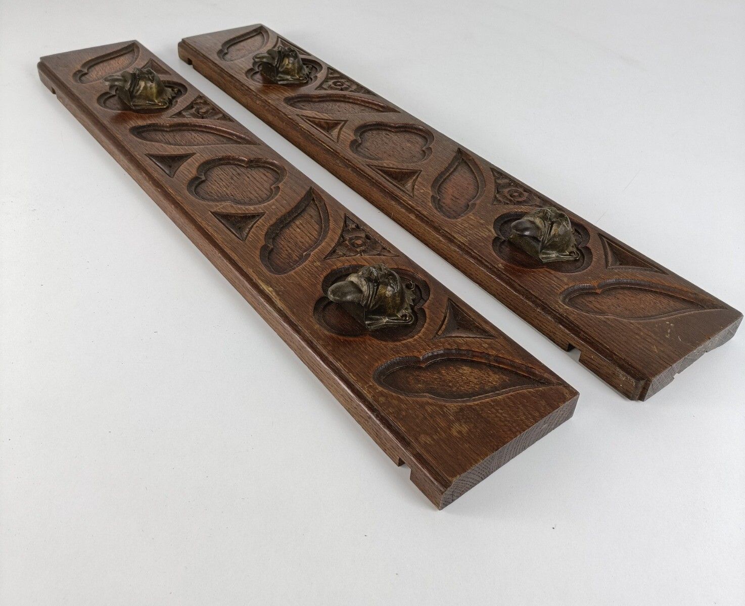 Antique  Gargoyle Pair Corbels Hand Carved Wood  Architectural Reclaimed Trims P photo for sale