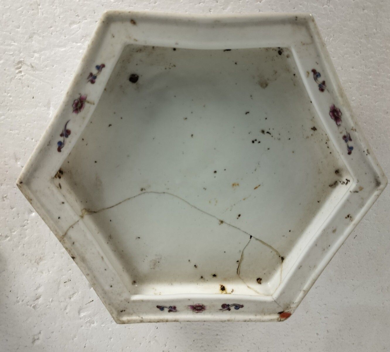 Hexagon Chinese Vintage Indoor Planter Cachepot With Dish Family Rose Hand Paint photo 121.0