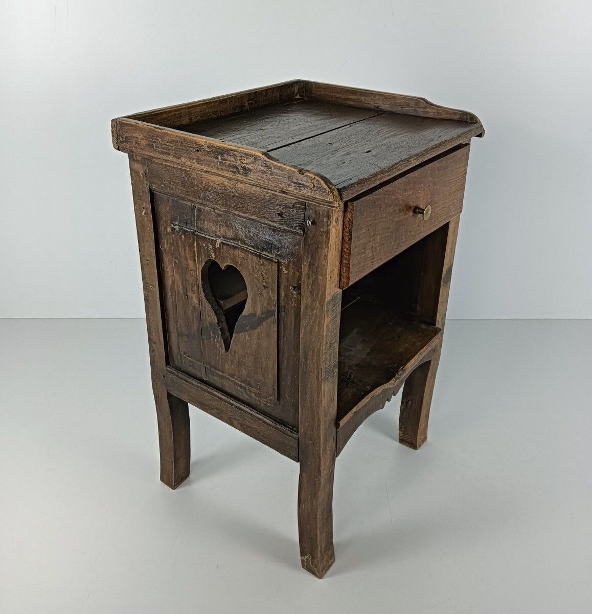 Antique French Country 19th Century Oak  Bedside Table Nightstand Drawer Heart D photo Furniture