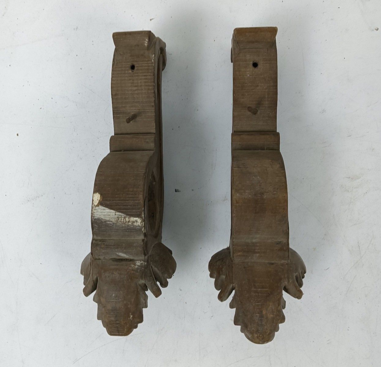 Ornate Pair Corbels Hand Carved Wood Pediment Antique  Finial Architectural Fini photo Home Decor