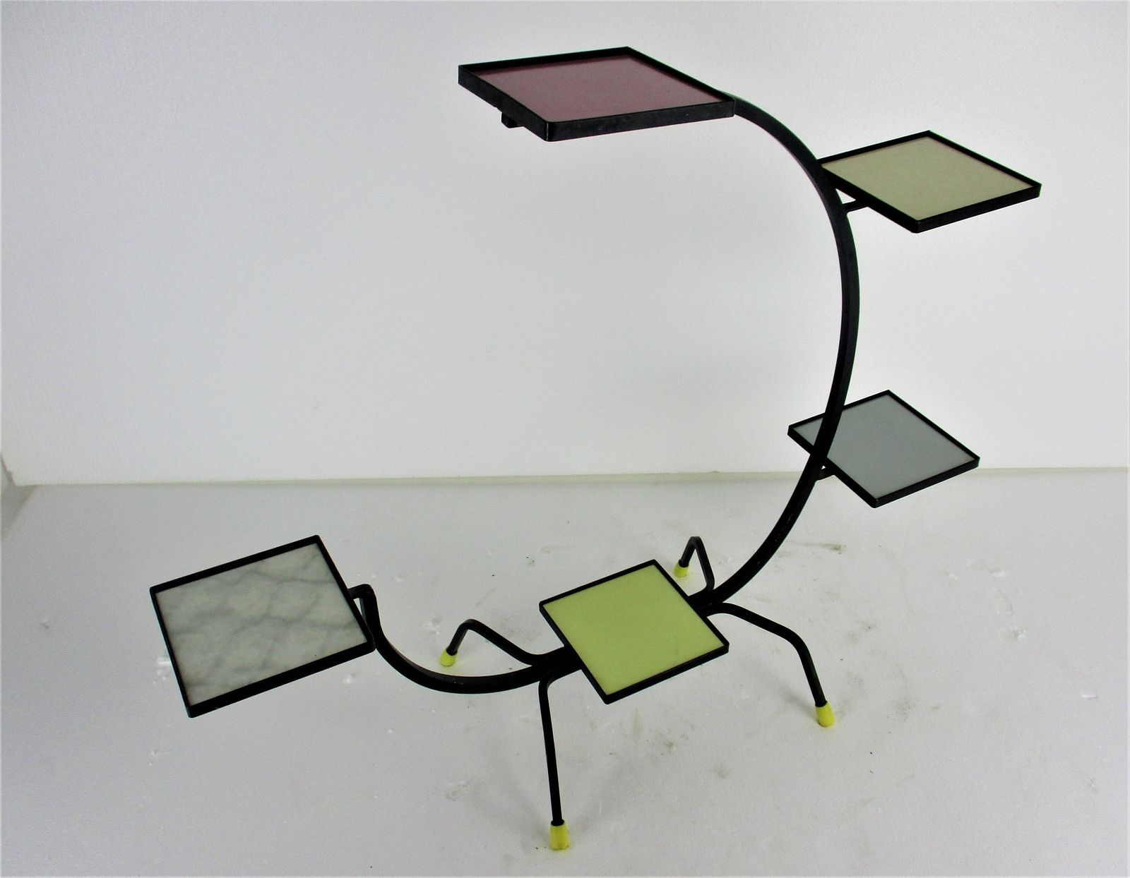 Retro Tiered Hobo Plant Bonsai Stand Pedestal  Modernist Stunning Colorful Wroug photo for sale