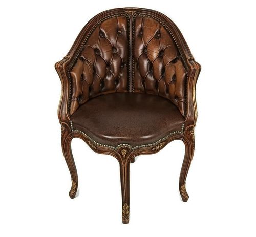 Gorgeous Vintage Corner Arm Desk Chair Leather Wood Chesterfield Vintage