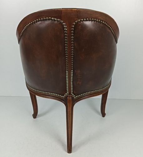 Gorgeous Vintage Corner Arm Desk Chair Leather Wood Chesterfield Vintage photo buy
