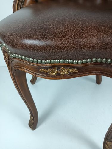 photo for sale Gorgeous Vintage Corner Arm Desk Chair Leather Wood Chesterfield Vintage
