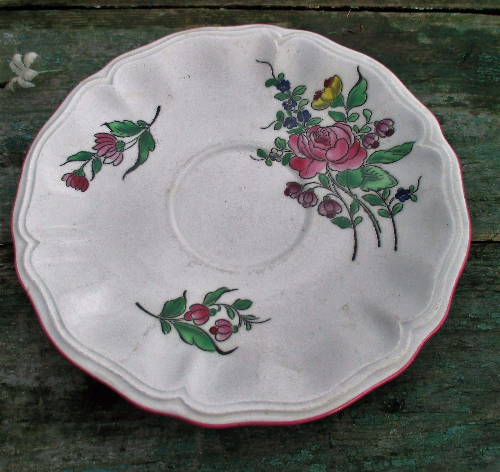 Antique Small  Porcelain Plate French Faience Luneville Flower Strasbourg Marked photo furniture
