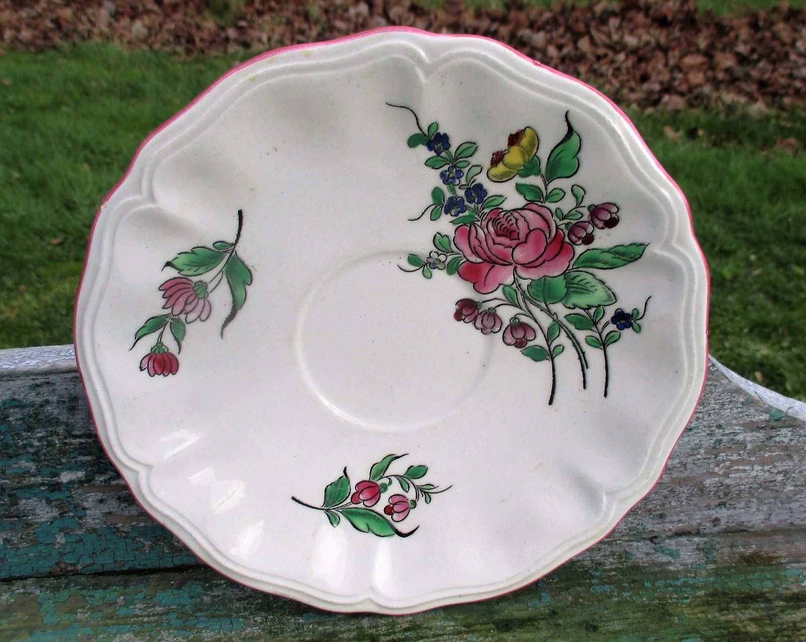 Antique Small  Porcelain Plate French Faience Luneville Flower Strasbourg Marked photo for sale