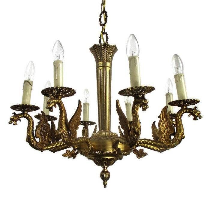 Impressive Gothic Ornate Brass 8 Arms Lights Chandelier Revival Dragons Griffins