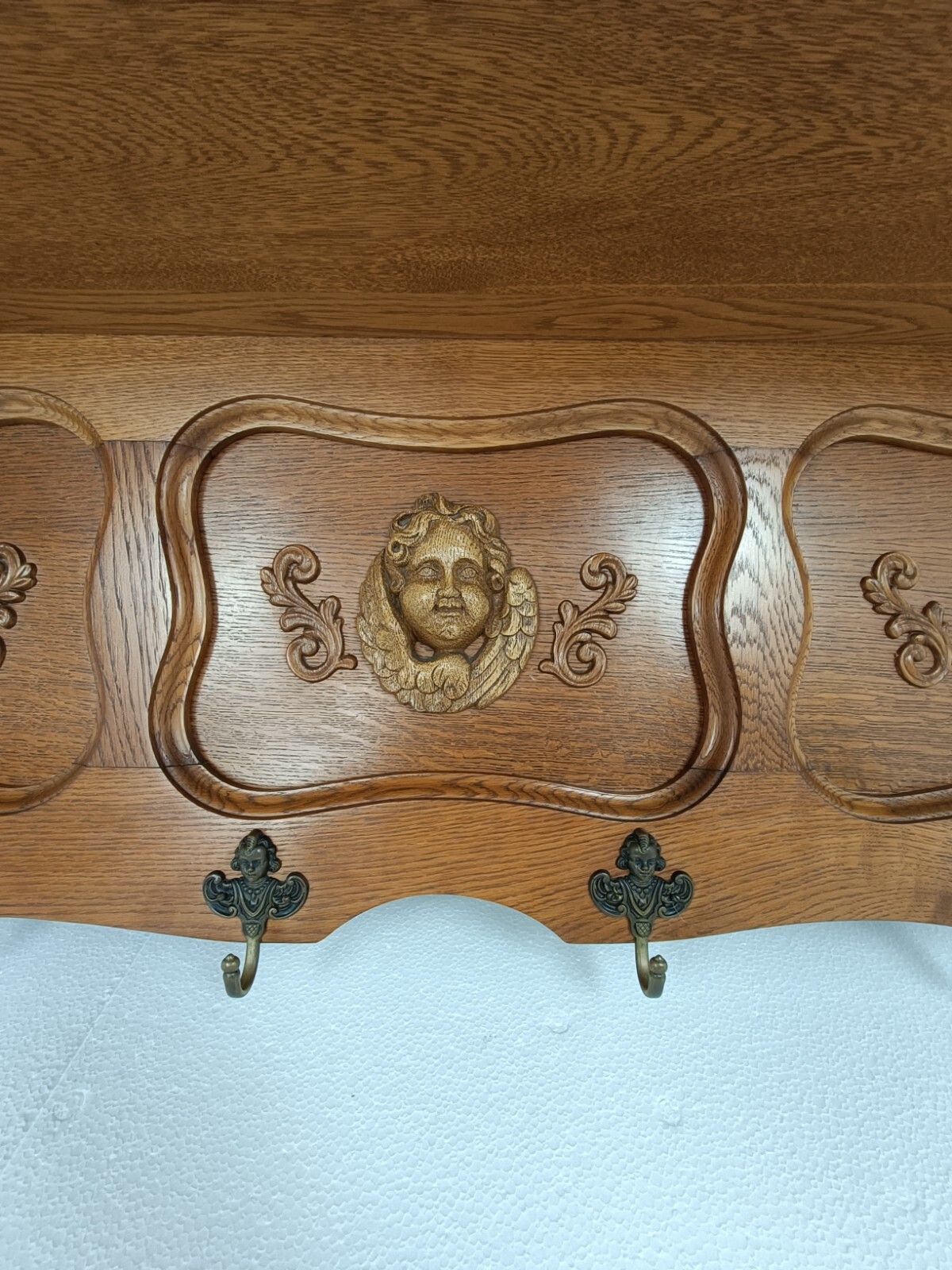 Hand Carved Wood Coat Hat Rack Ornate Breughel Style Faces Shield 30s 40s photo 353.0