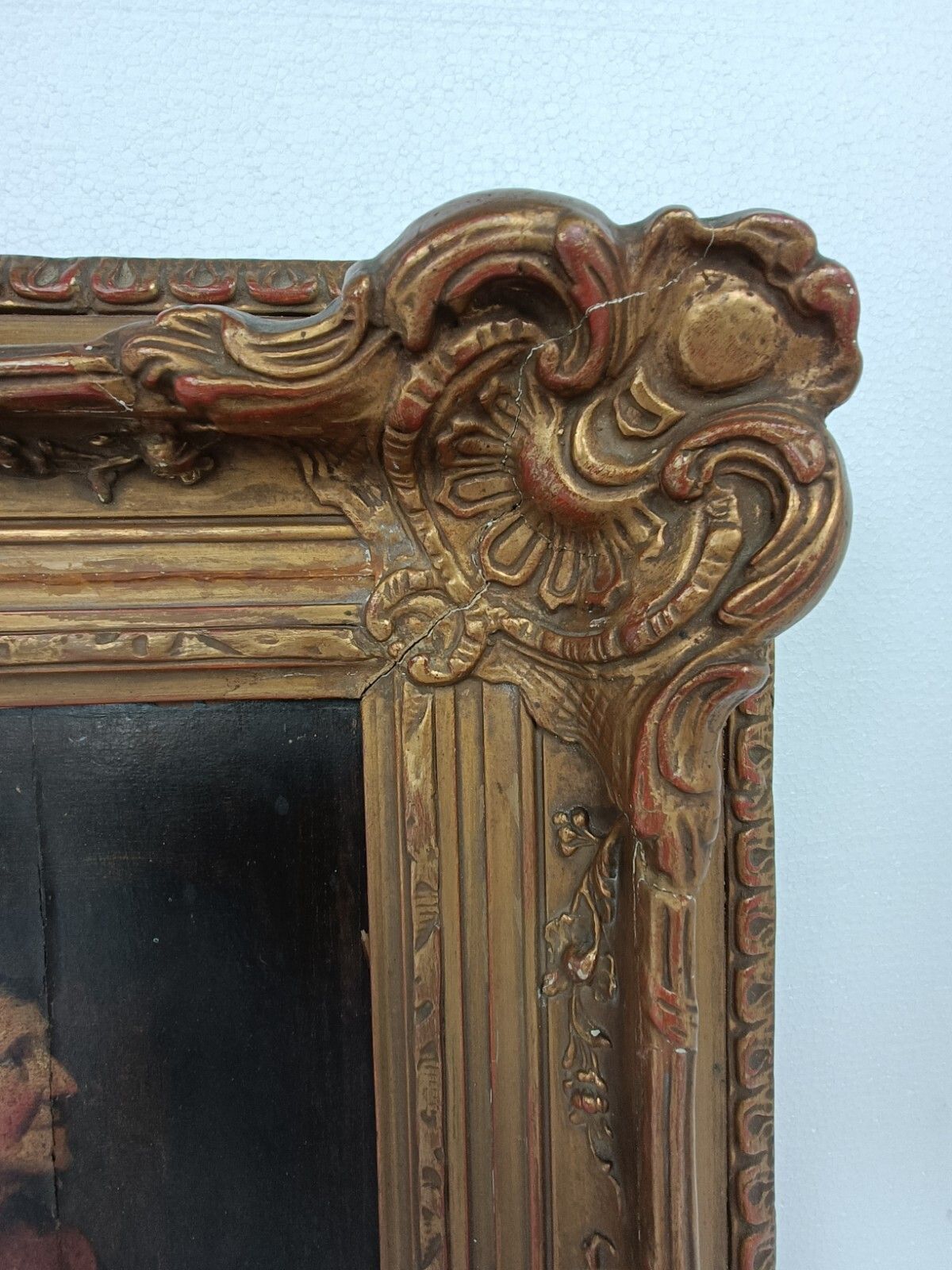 Oil Painting On Wood Gorgeous Plaster  Frame Portrait Of A Lady Antique photo 427.0