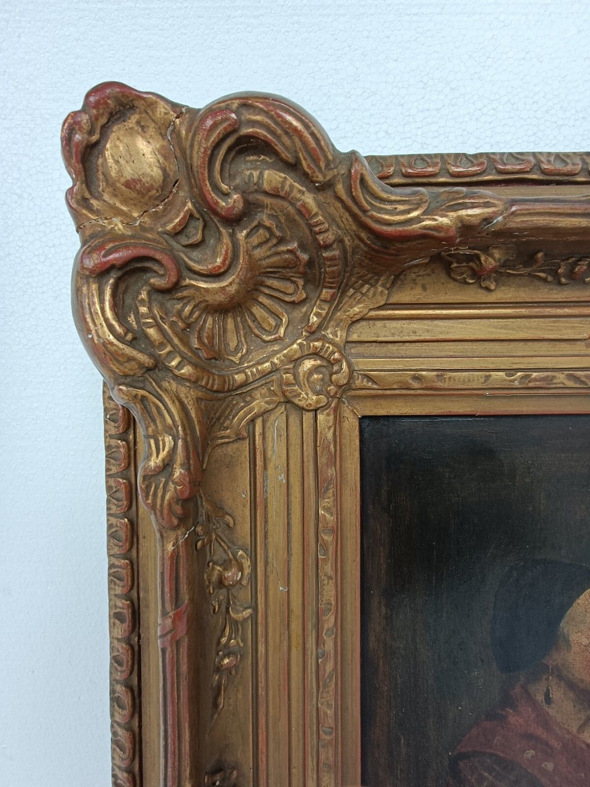 Oil Painting On Wood Gorgeous Plaster  Frame Portrait Of A Lady Antique photo vinterior