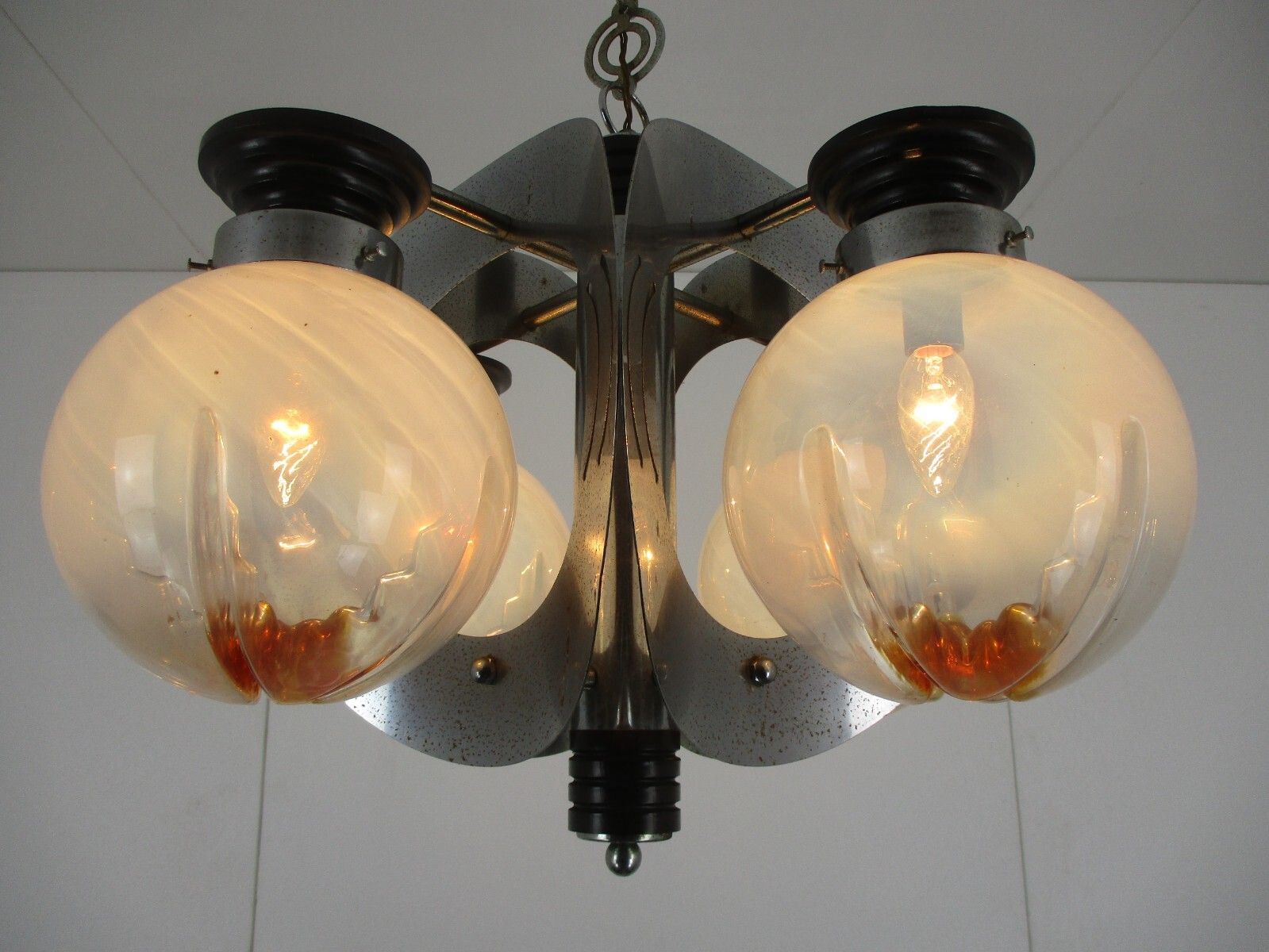 Design Mazzega Murano Chandelier 5 Lights Art Glass Chrome Space Age Italian photo Lighting