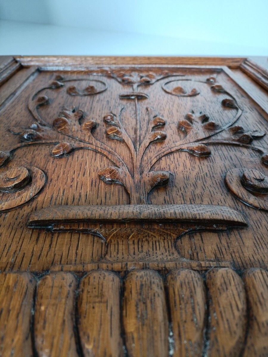 photo for sale Pair Antique Hand Carved Wood Door Panels Flower Baskets Reclaimed Architectural