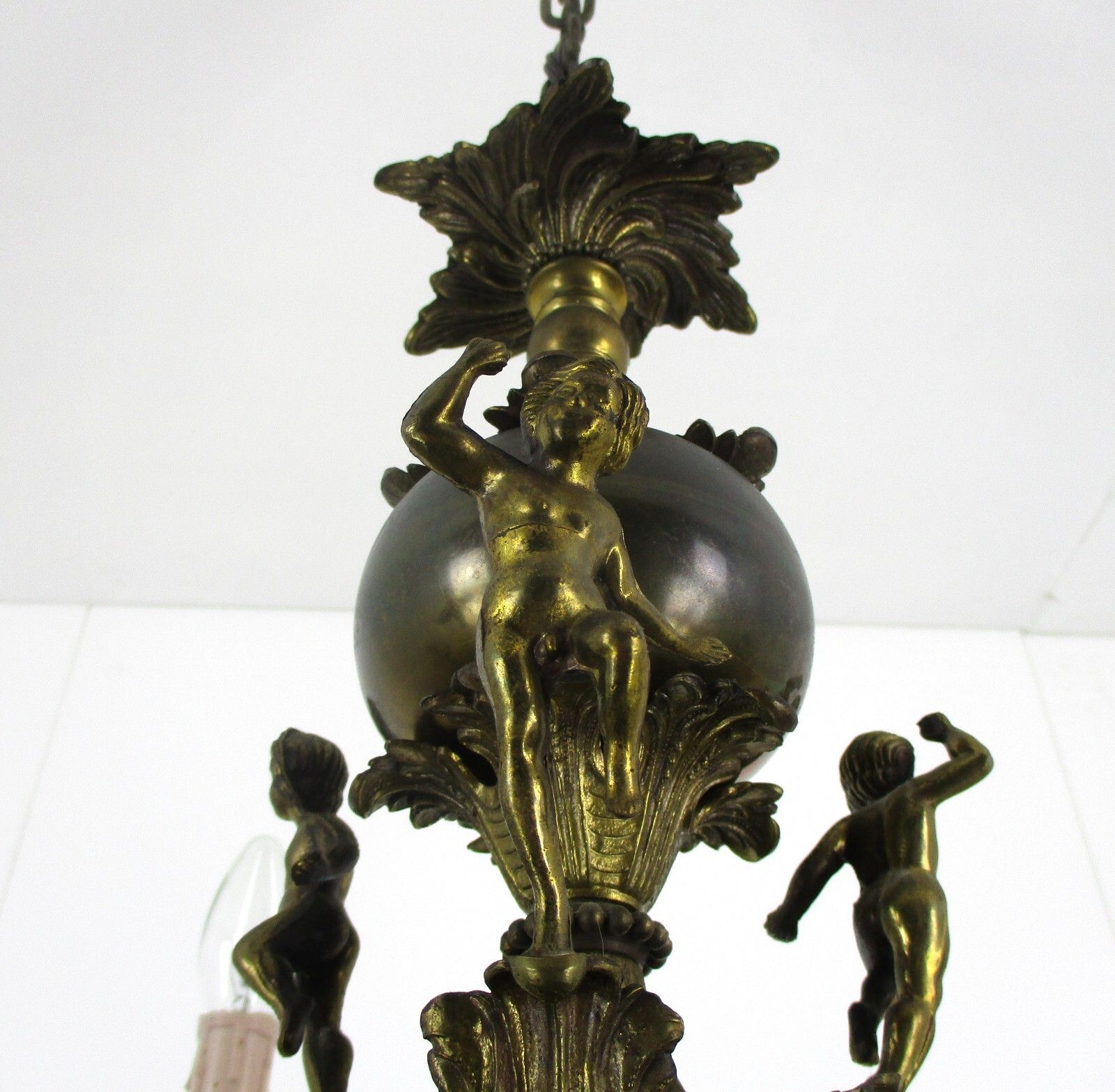 Vintage Chandelier Putti Cherubs Angels 12!! Arm Lights Brass Gorgeous  Two Tier photo for sale