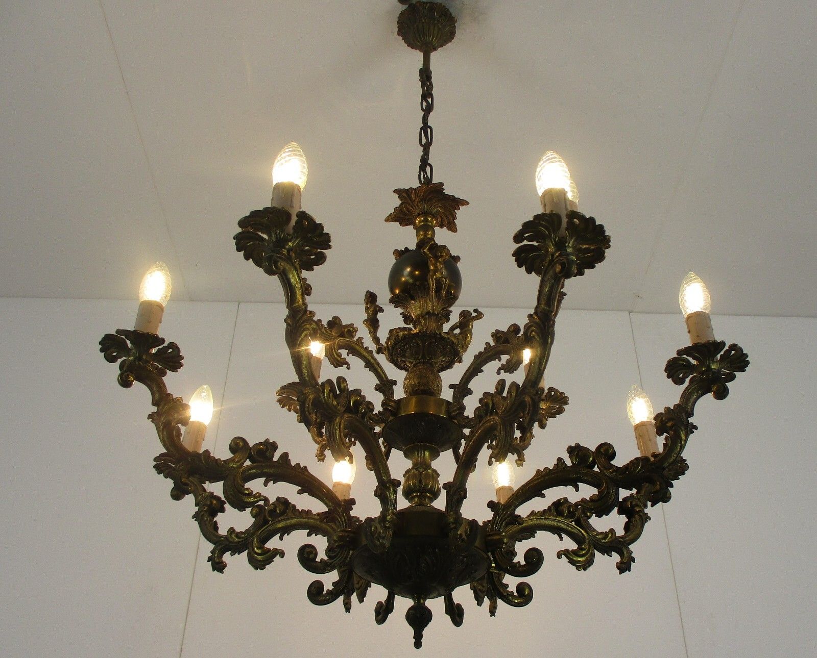 photo for sale Vintage Chandelier Putti Cherubs Angels 12!! Arm Lights Brass Gorgeous  Two Tier