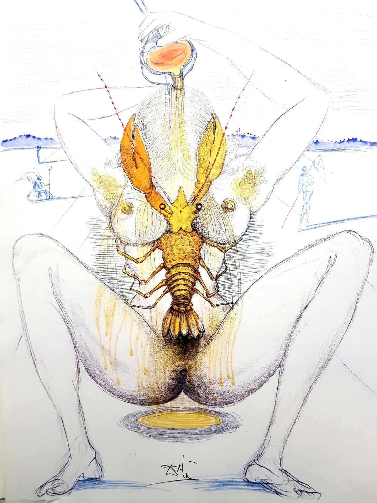 Salvador Dalí­Salvador Dali   Nude And Lobster1967