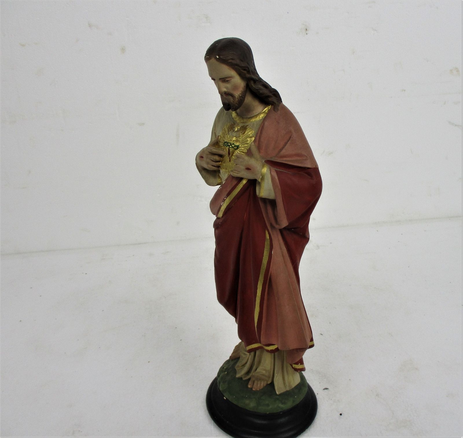 Antique Statue Jesus Christ Savior Sacred Holy Heart Plaster Polychrome Art Deco photo Art