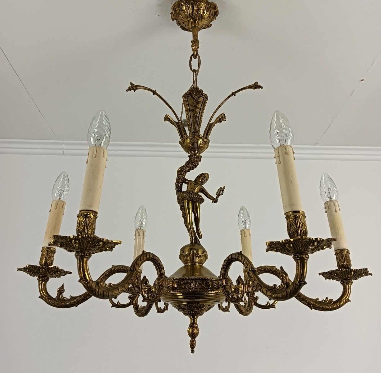 Gorgeous Bronze Brass Chandelier Vintage 6 Lights Lady Looking In Mirror Ornate photo furniture