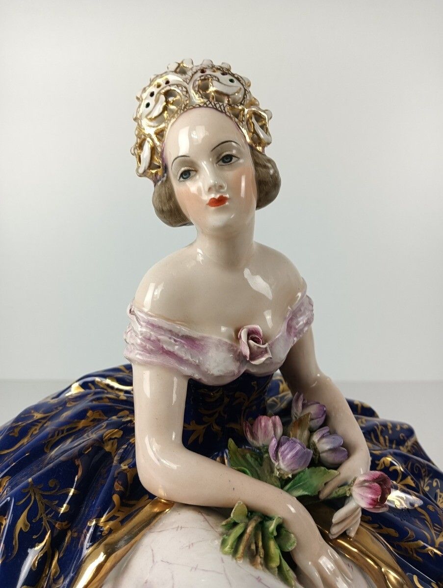 Large Porcelain Statue Figurine Lady Marked Guido Cacciapuoti Italy Vintage photo furniture