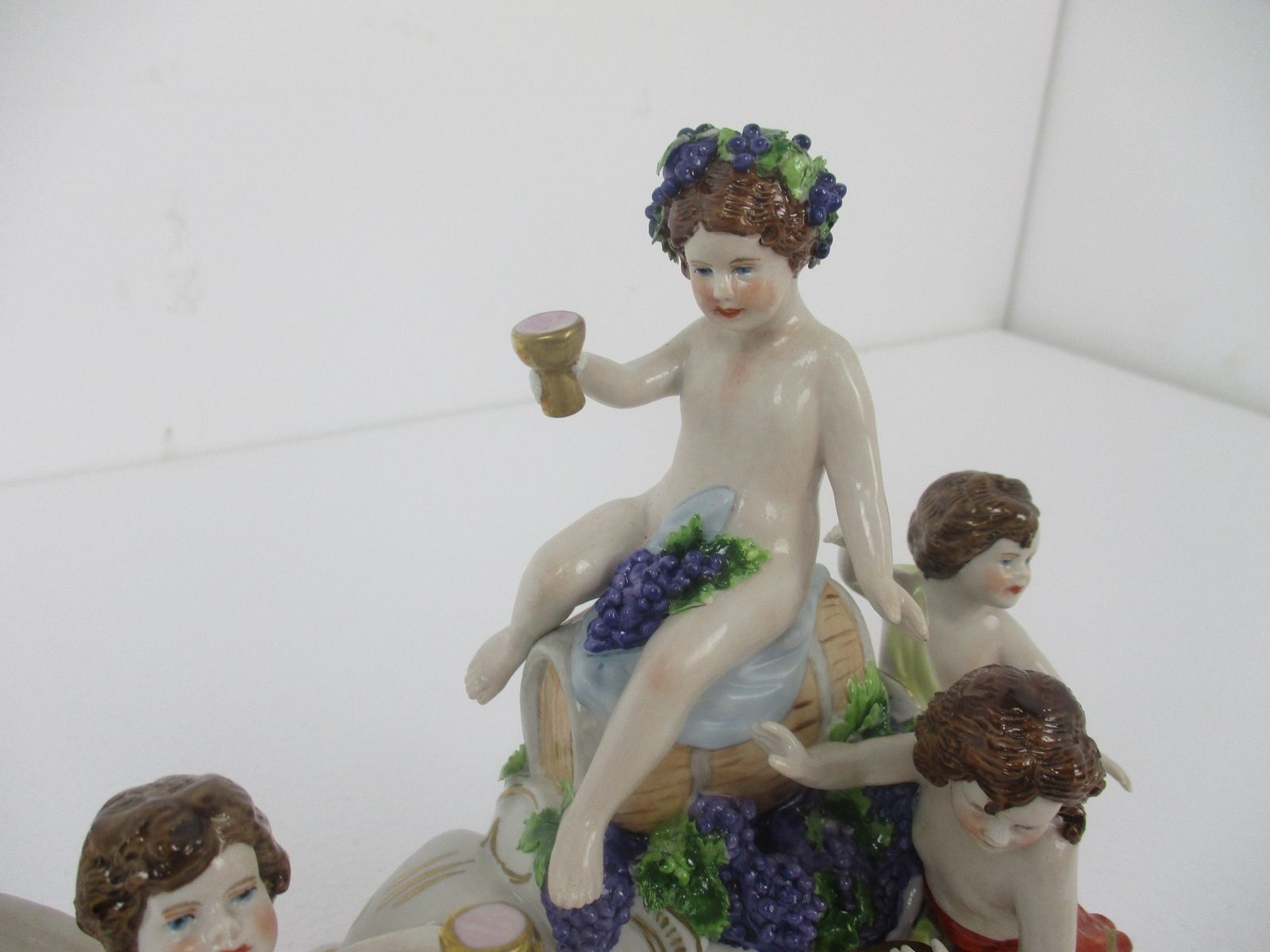 German Porcelain Statue Figurine Bacchus Putti Grapes Carriage Stunning Marked S photo furniture