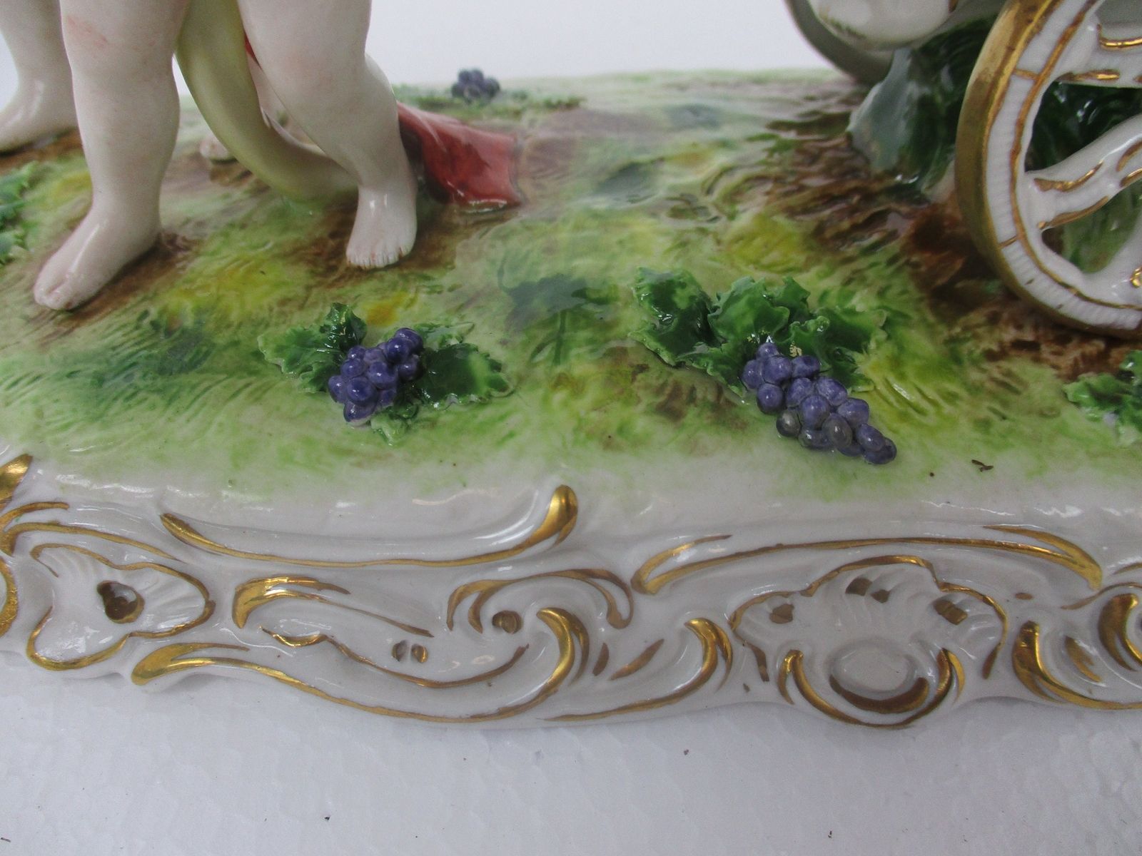 German Porcelain Statue Figurine Bacchus Putti Grapes Carriage Stunning Marked S photo 790.0