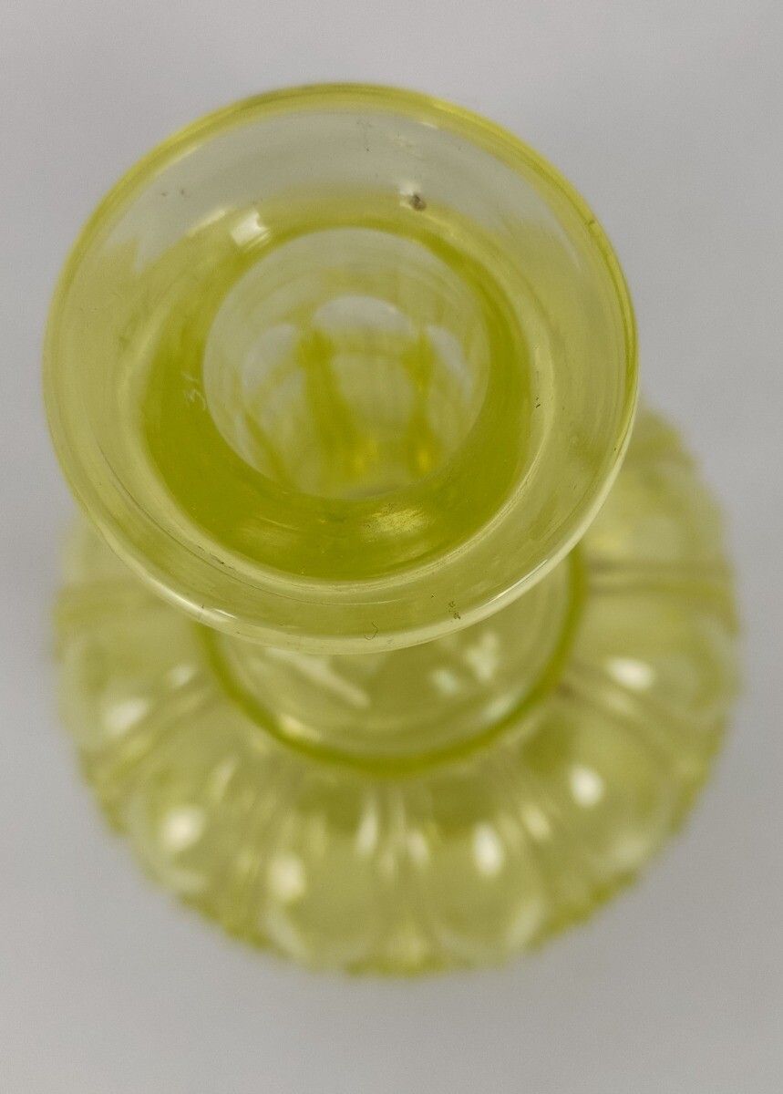 Art Glass Bottle Lidded Art Deco Antique Bubbled Hobnails Glass Yellow Gorgeous photo buy
