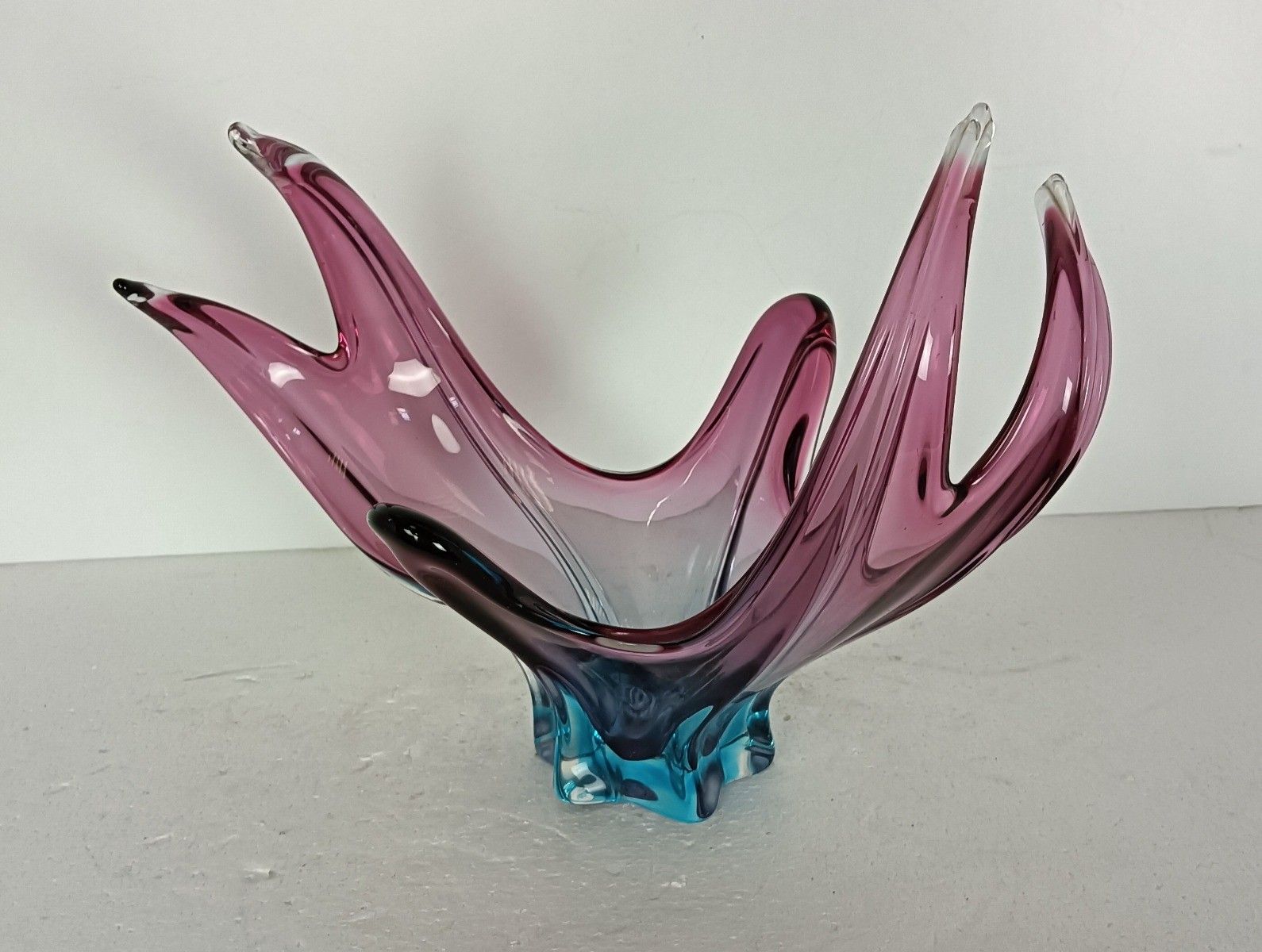Blue  Cranberry Murano Italian Art Glass Centerpiece Dish Bowl Mid Century Vinta photo furniture