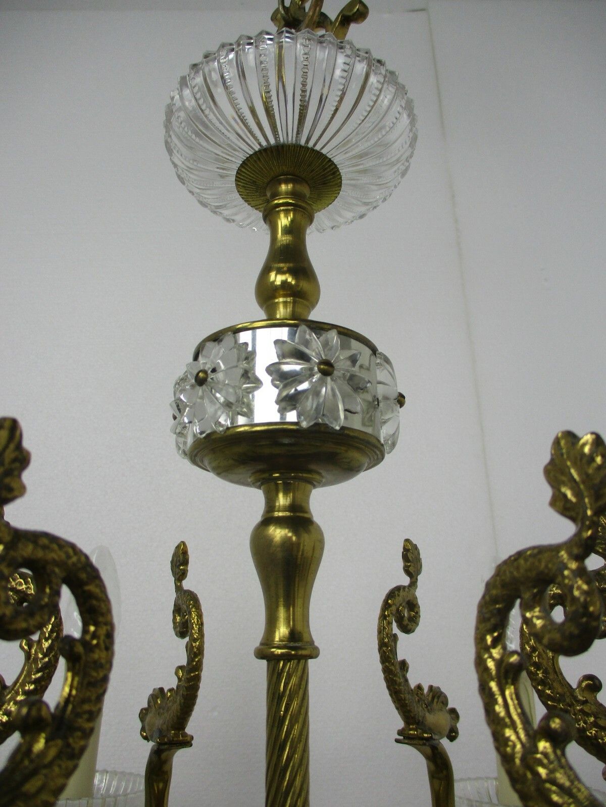 photo furniture French Chandelier Ornate Brass Crystal Prisms Hollywood Regency Fish Wow 8 Light