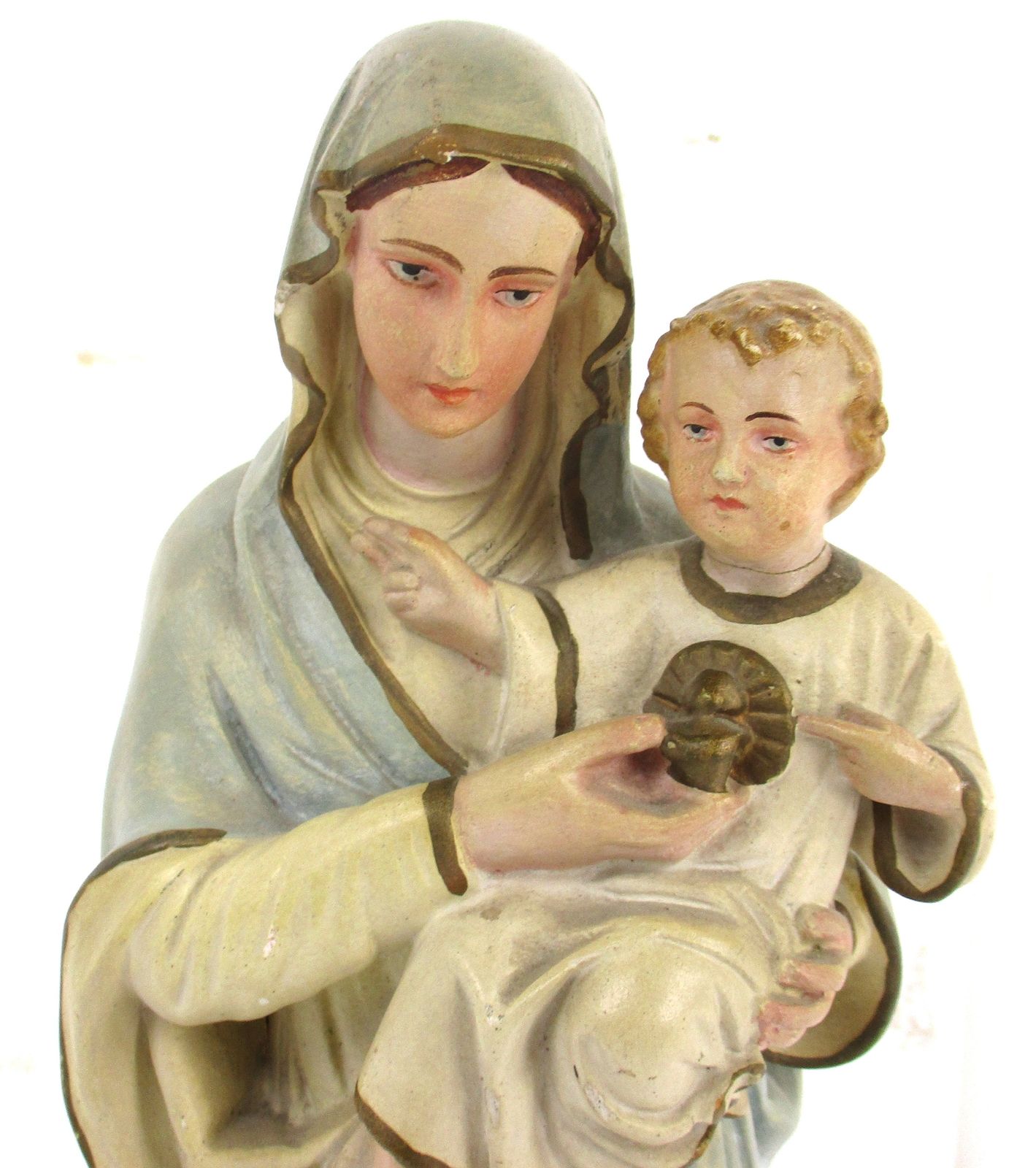 Statue Our Lady Madonna Virgin Mary Infant Jesus  Beautiful Plaster 16.53&Quot photo furniture