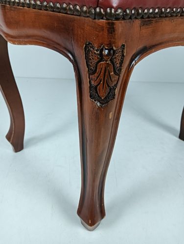 Footstool Ottoman  Louis XV Style  Hobnails Vintage Faux Leather Brown photo for sale