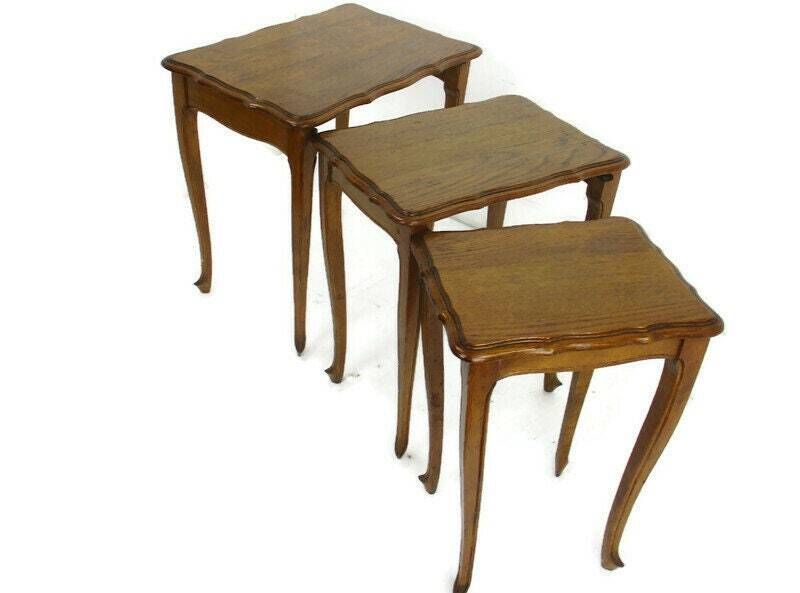 Set Of 3 Wood Stacking Nesting Tables Louis XV Style Vintage Mid Century Wood photo furniture