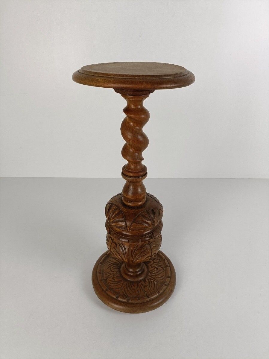Ornate Carved Wooden Barley Twist Pedestal Hand Carved Wood Wooden Side Table Pl photo furniture