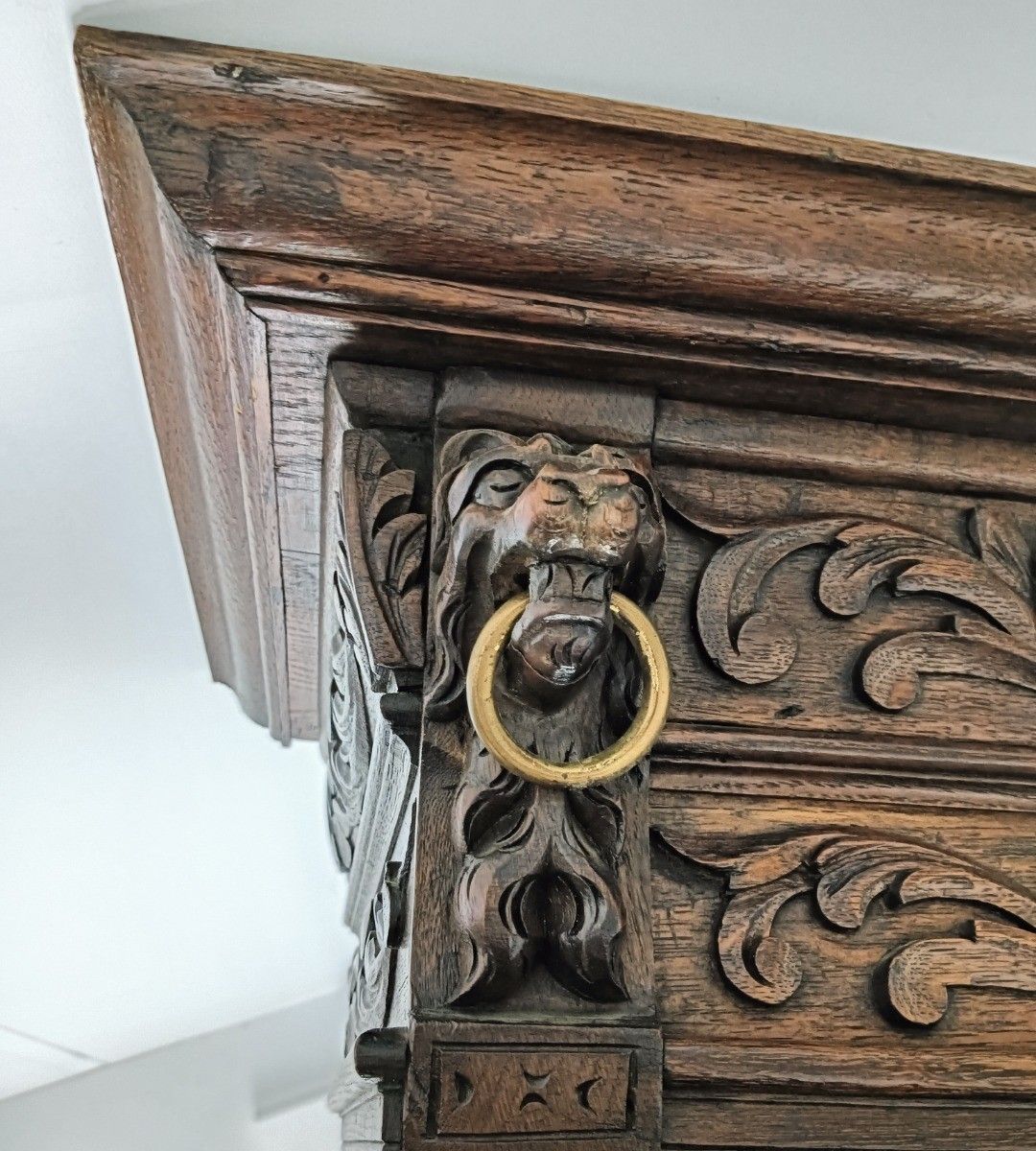 photo furniture Large Pediment Over Door Ornate Carved Wood Lion Heads Antique Stunning Reclaime