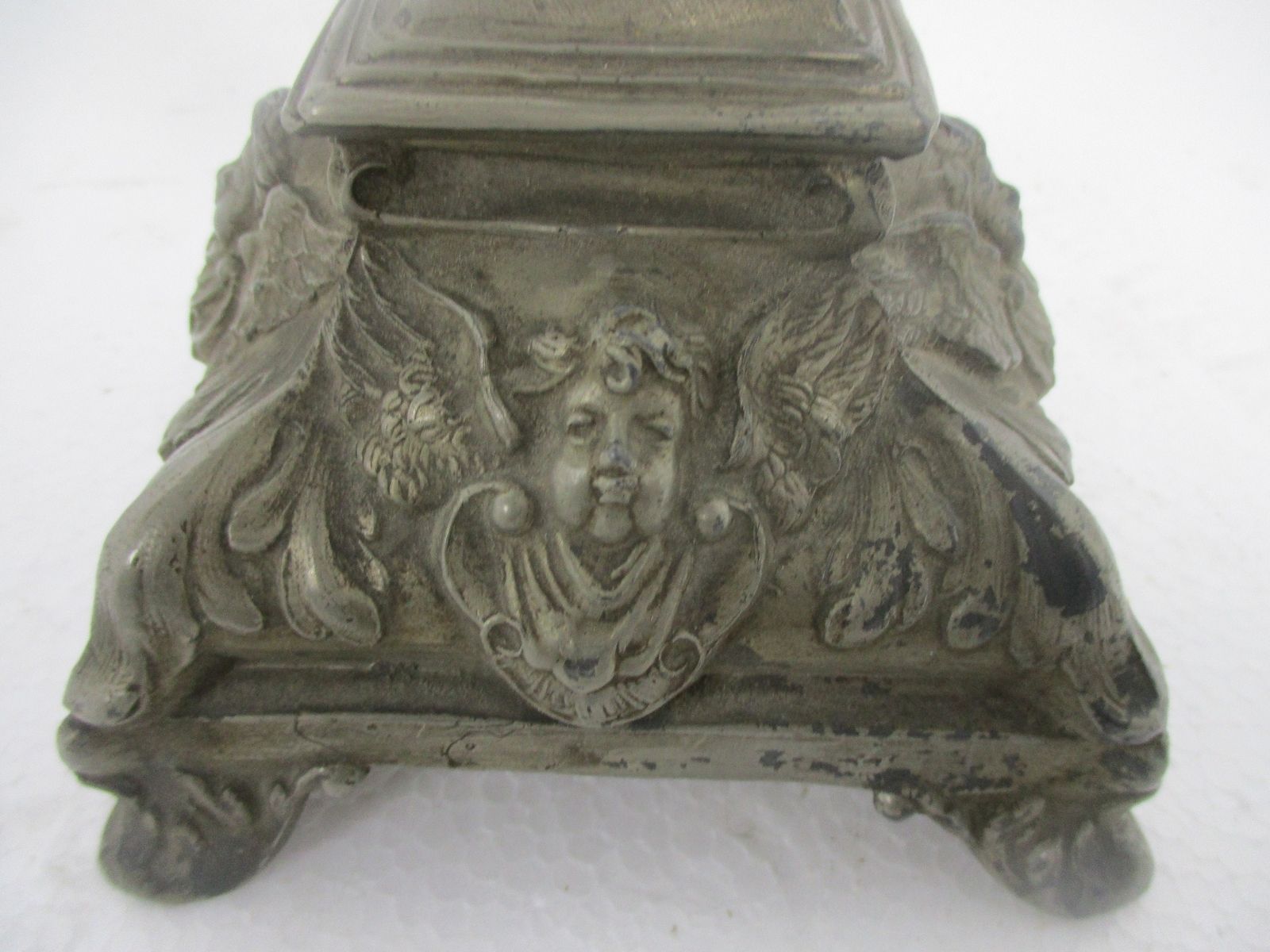 Vintage Standing Crucifix Jesus Christ Cross Ornate Angels At Feet Spelter Beaut photo 142.0