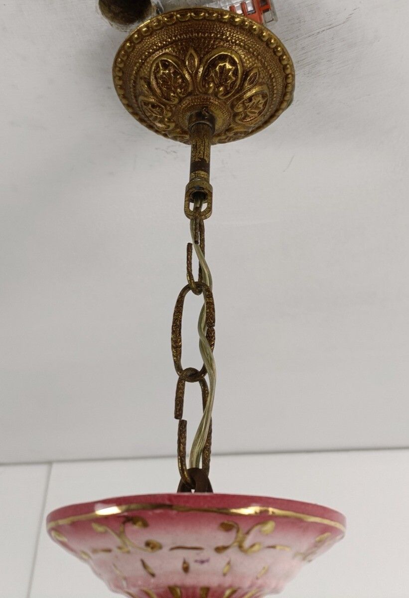photo for sale Chandelier Pink Porcelain Flower Prisms Brass Vintage Romantic 5 Arm 5 Lights