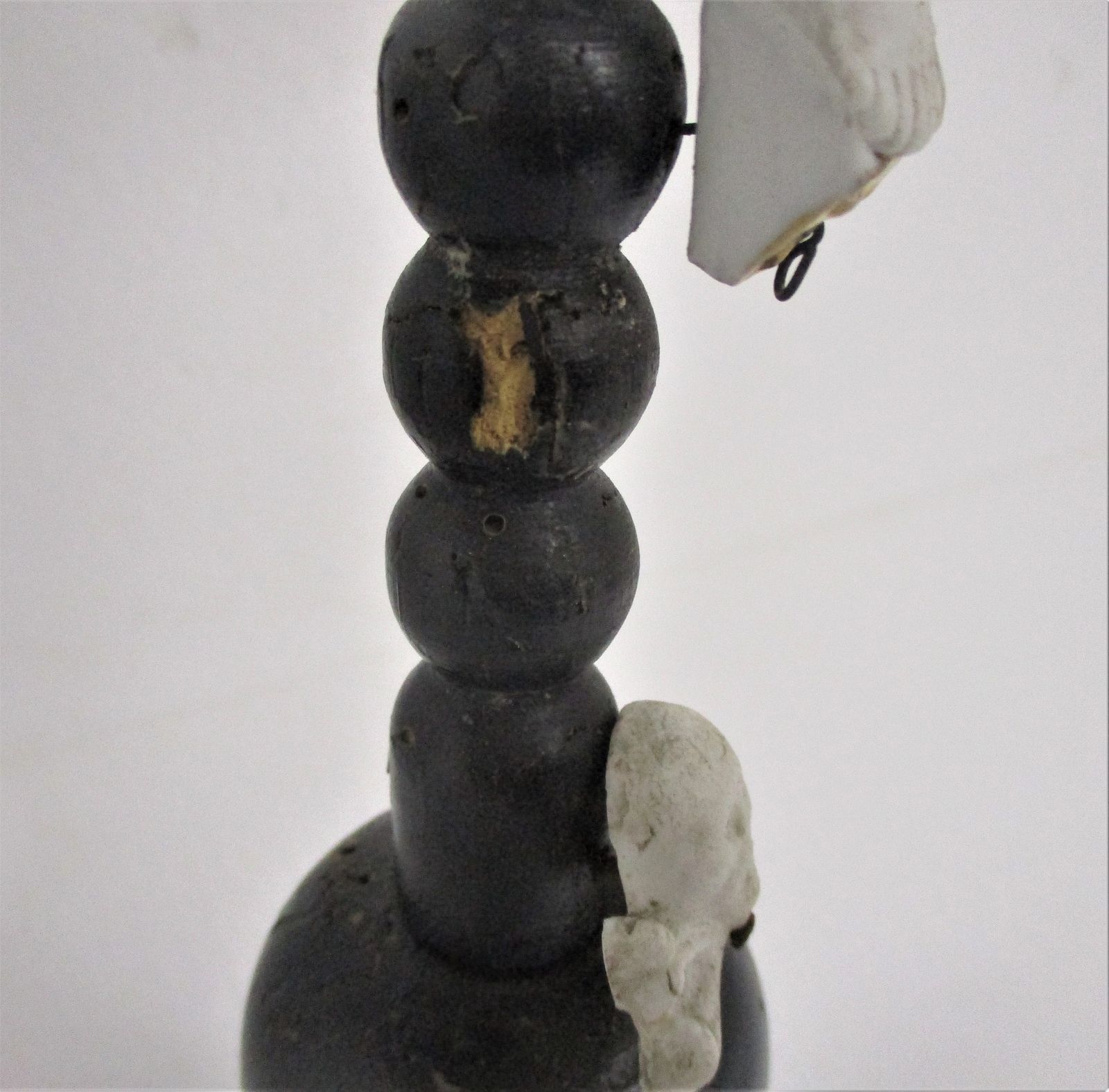 Antique Dark Carved Wood Table Standing Crucifix Round Base  Bobbin  Porcelain A photo Home Decor
