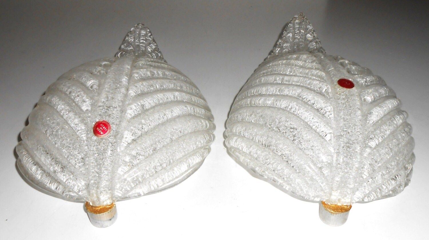 Pair Huge Xl Vintage Barovier Rugiadoso Leaf Wall Sconce Shades Murano photo 364.0