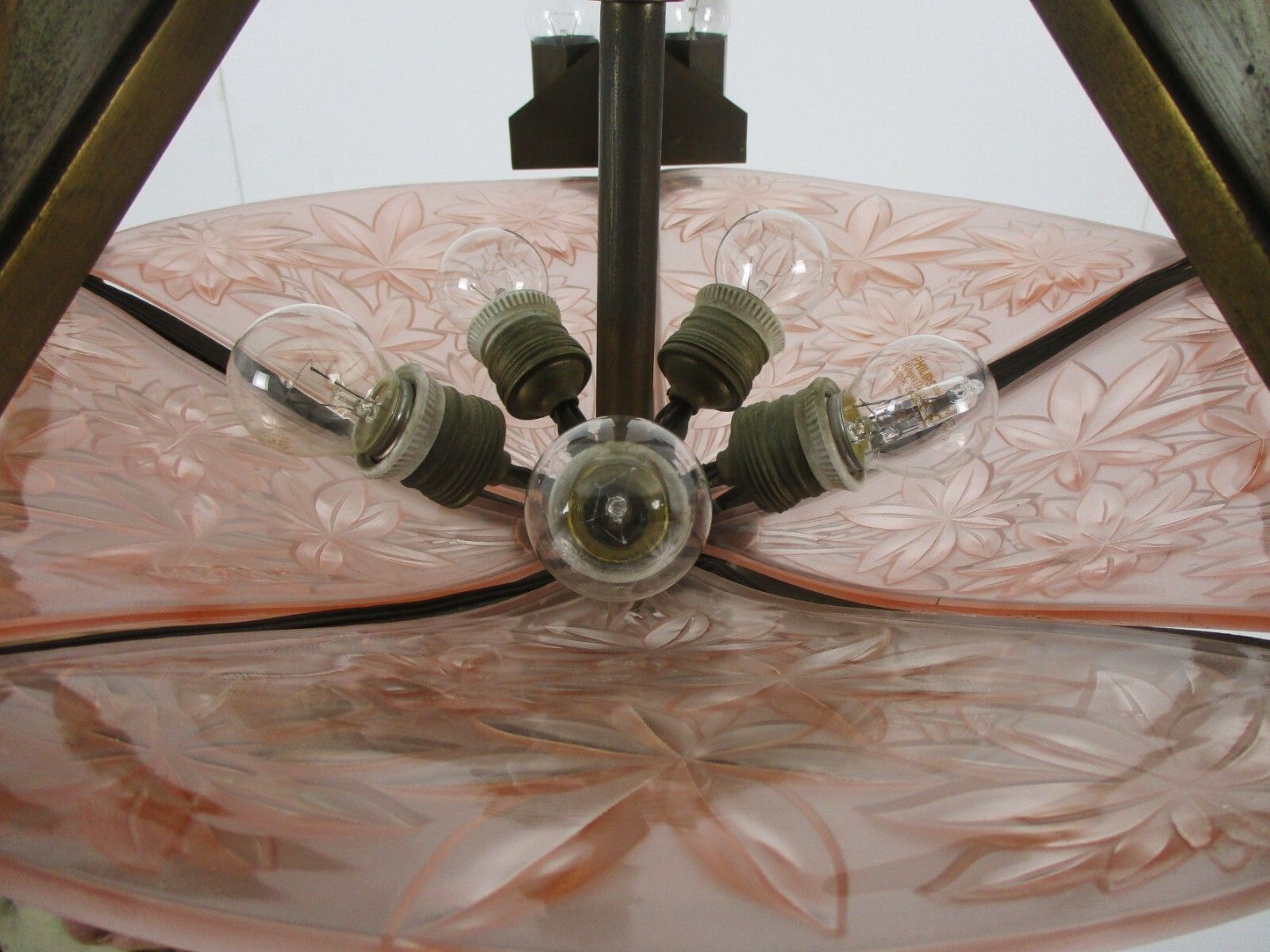 Lighting Art Nouveau  15!!  Lights Chandelier Lamp Art Deco Pink Glass Flower Shade Wow photo